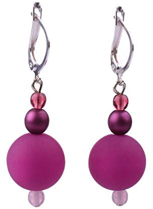 Adi Modeschmuck Ohrringe Amelie, 14mm Polarisperle und kleine Glasperlen in frischen Farbkombinationen, handgefertigt in Berlin (Himbeer)