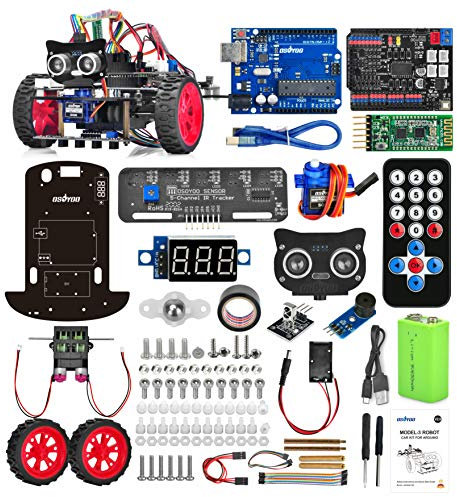 OSOYOO Model-3 Smartes Roboter-Auto Bausatz V2.0 Kompatibel mit Arduino IDE Elektronik Bausatz mit UNO R3, Linienverfolgungsmodul, Ultraschallsensor, Bluetooth-Modul, Auto Roboter Spielzeug