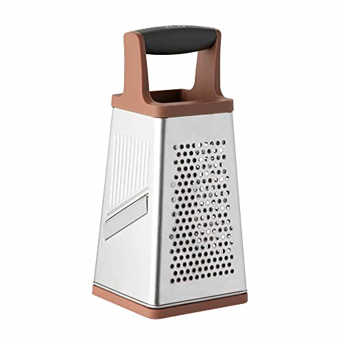 BergHoff Balance Reibe 4-seitig Leo (Küchenreibe aus Edelstahl, Vierkantreibe mit Soft-Touch Griff, für Parmesan, Obst, Gemüse, spülmaschinenfest) 3950200