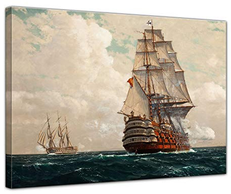 Bilderdepot24 Bild auf Leinwand | Michael Zeno Diemer - Schiff auf dem Meer in 120x90 cm als Wandbild | Wand-deko Dekoration Wohnung alte Meister | NEU-181274-120x90-sadm