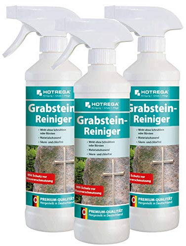 HOTREGA Grabsteinreiniger 3x 500ml | Selbsttätiger Steinreiniger für Naturstein, Marmor, Keramik, Bronze | Gebrauchsfertig| Säure- und chlorfrei
