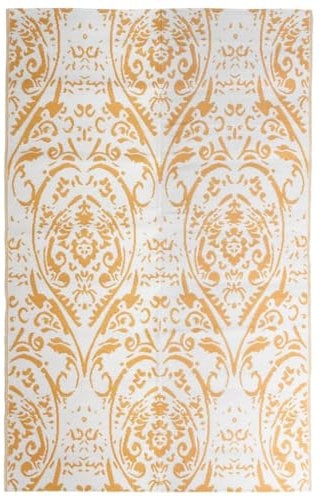 vidaXL Outdoor Teppich Zweischichtiger Jacquard Terrassenteppich Außenteppich Küchenteppich Indoor Terrasse Balkon Flur Küche Bad Orange Weiß 190x290cm PP