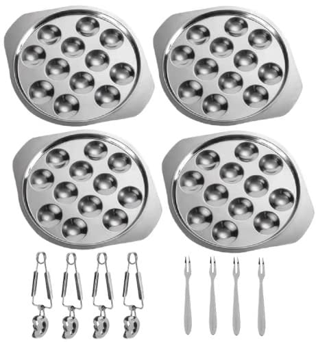 lilico Assiettes à Escargots，Compartiment 12 Trous Plateau à Escargots - Assiette Fourchette Et Pince，Assiette De Service en Acier Inoxydable