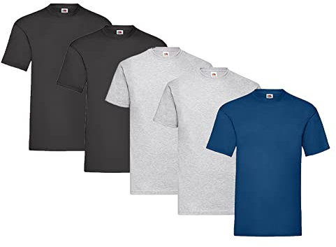 Fruit of the Loom Pack of 5 Screen Star Full Cut T-Shirts, Colour Set I, L