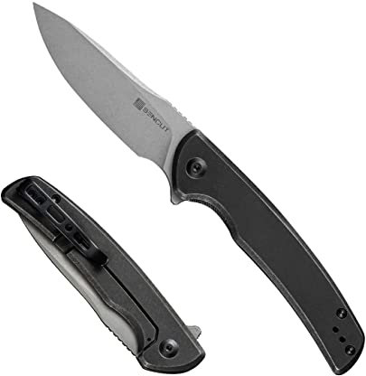 SENCUT Tynan Couteau de Poche Pliant pour EDC, Manche en Acier Inoxydable Gris Stonewashed 10Cr15CoMoV Couteau Pliant avec Clip, SA10A (Noir)