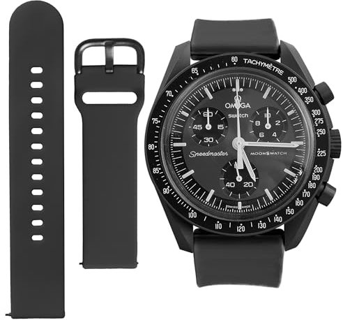 Uhrenarmband für Omega X Swatch Moonswatch, Speedmaster, 20 mm, Schnellverschluss, Gummi-Uhrenarmband, Ersatz (Schwarz, 20 mm)