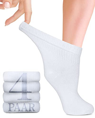 Fiera Besa Diabetiker Socken Damen mit Lycra, 4 Paar, Knöchelhoch Bambus Socken, Superweiche, Dünne und ohne Naht Bambussocken für den Alltag, 35-38 und 39-42 mit 18 Farben (Weiß, 35-38)