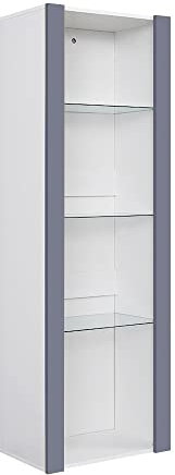 Panana Living Room 165cm Tall Display Cabinet Showcase Kitchen Cupboard 3 Layers Tempered Glass Shelves Bookcase Sideboard with RGB LED Light (Grey)