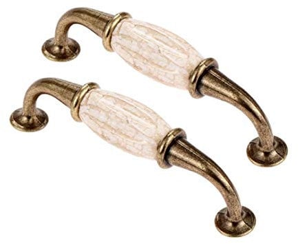 2pcs Marble Ceramic Handle Antique Cabinet Door Pull Modern Euro Style Furniture Drawer Kitchen Cabinet Knob Handle Pull(B-96MM)(A96mm)