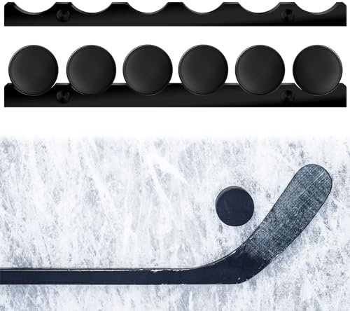 Wenqik Hockey-Puck-Vitrine, Wandhalterung, Acryl, Hockey-Halter mit glatten Rillen, Wandregal für 6 Pucks für Wohnzimmer-Dekorationen, Schwarz, 55 x 3 x 2 cm, 2 Stück