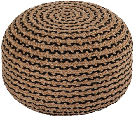 Dekorist Runder osmanischer Pouf, Fußhocker, Jute-Pouff, Hocker, Sitzkissen, Boho-Heimdekoration, zusätzlicher Sitz-Pouf für Wohnzimmer, Schlafzimmer, Innenbereich, Mitternacht 55 x 55 x 30 cm, natürl