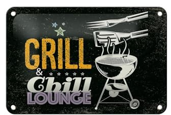 FEMER Blechschild Spruch Grill & Chill Lounge 5 Sterne Deko 18x12cm Schild