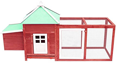 Gecheer Hühnerstall Hühnerhaus Entenstall Geflügelstall Kleintierstall Kleintierkäfig Haus Haustiere Hühnervoliere Haustierhaus 190 x 72 x 102 cm (L x B x H) für Hühner,Hühnerkäfig Hühnernest Rot