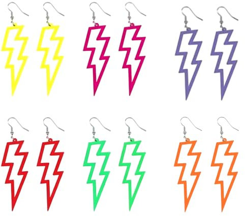 LuLiyLdJ 6 Paar Blitz Ohrringe 80er Jahre Accessoires, 90er Jahre Accessoires, Ohrringe Grün, Ohrringe 80er Jahre Damen, Neon Ohrringe