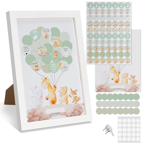 CPROSP Gästebild Babyparty Bilderrahmen aus Holz, Gästebuch Grün zum Aufhängen oder Aufstellen, Erinnerungsgeschenk für Geburtstag