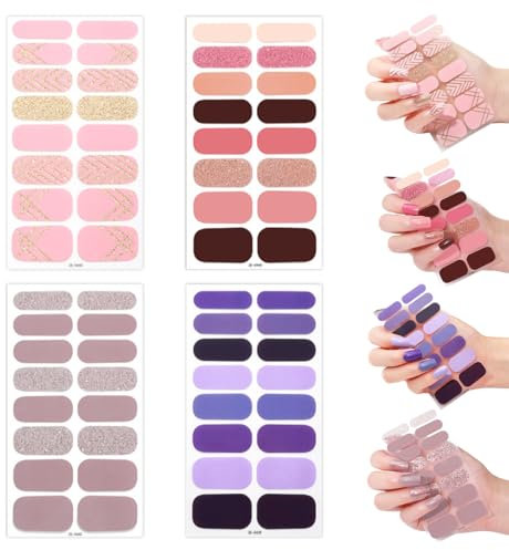 KSJEHW 4 fogli 64 pezzi Adesivi Unghie Copertura Completa Tinta Unita Smalto Adesivo Nail Stickers Full Cover Decalcomanie Autoadesivi Adesivi Unghie Copertura per Decorazione Nail Art Tinta Unita