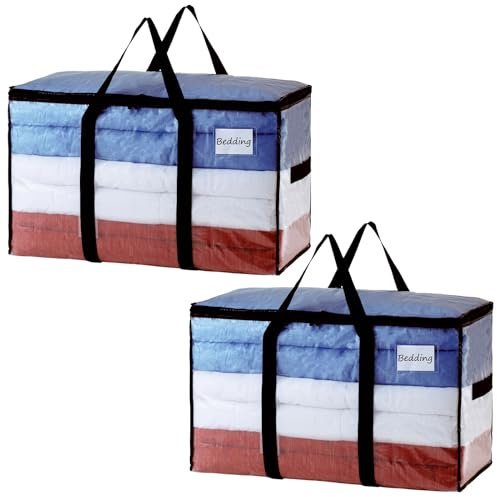 TAILI Extra Large Moving Bags Heavy Duty 2 Pack Storage Bags,Storage Bags with Zips,Clear Window & Reinforced Handles,Waterproof Moving Boxes with Lid for Clothes,Travel,Beddings