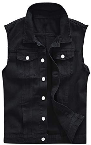 Generic Gilet da uomo, sportivo, regular fit, in jeans, senza maniche, nero, leggero, estivo, leggero, per attività all'aperto, in jeans, stile vintage, slim fit, Nero , L