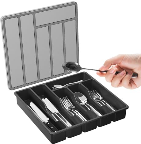Flatware Utensil Storage Case, Silverware Organizer With Lid, Drawer Divider Utensil Tray, Cutlery Drawer Organiser, Expandable Cutlery Tray, Covered Utensil Tray For Kitchen Drawer And Countertop