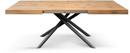 PAZZO DESIGN Ausziehbarer Tisch Noemi, gekreuzte Beine Menego, hergestellt in Italien, rustikale Eiche, 140 x 90 x 74 - Id_2246
