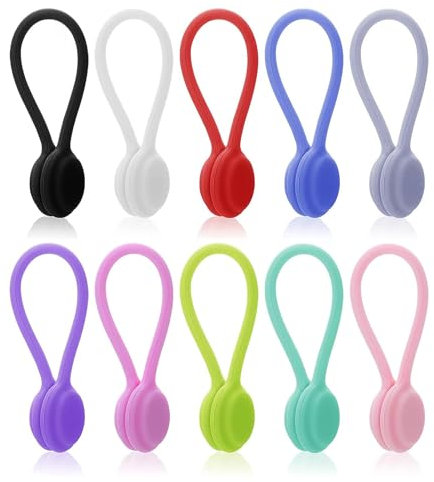 10 Piezas Bridas Magnéticas de Silicona, Reutilizables, Multifunción, Magnéticos Correas Cables, Sujetacables Organizador para USB, Auriculares, Cables, Cargador (110 mm)