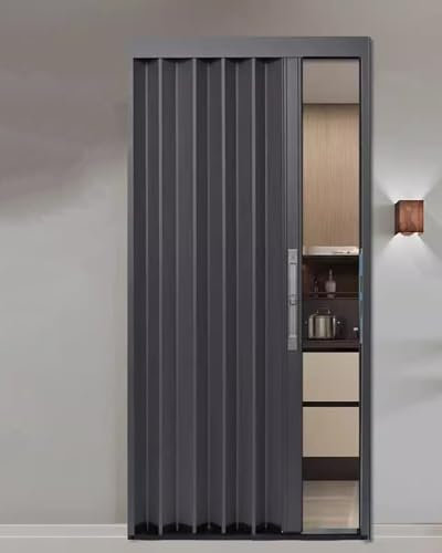 Concertina Door Black Folding Doors Internal, Retractable Screen Door with Locking, Multifold Sliding Concertina for Kitchen/Closet/Room Divider/Bathroom(70x80in(181x203cm))