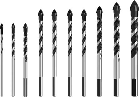 Aiweijia 10PCS Tile Drill Bits Set Concrete Drill Bit Masonry Drill Bit Triangle Drill Bits for Porcelain, Glass, Brick, Plastic, Cement, Wood, Tile 3 4 5 6 6 6 6 8 10 12mm