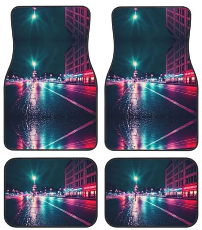 Neon Night Gemusterte Auto Vorne Und Hinten Fußmatten 4 Stück Universal Auto Fußmatten Auto Zubehör Geeignet Für Limousine SUV
