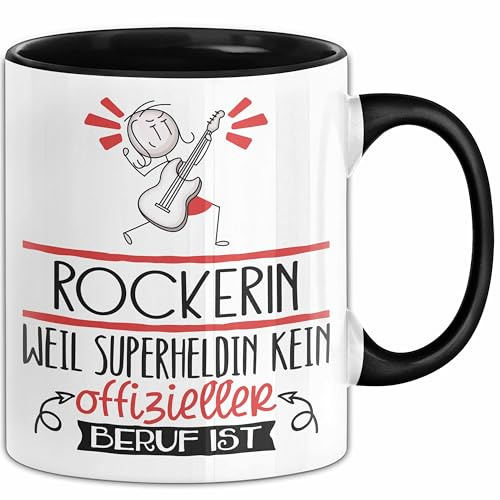 Rockerin Geschenk Tasse Lustiger Spruch Rockerin Weil Superheldin Kein Offizieller Beruf Ist Geschenkidee (Schwarz)