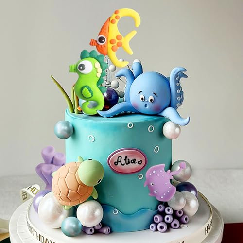 JeVenis Unter dem Meer Tortenaufleger Ozean Tier Cupcake Toppers Unter dem Meer Party Dekorationen Ozean Meer Thema Babydusche Geburtstagsparty Tortendekorationen