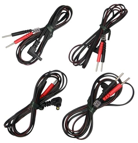 4Pack Tens Machine Replacement Leads, 90° Head Flexible Electrode Wire Cables for TENS Units EMS with 2mm Pin Connectors, Electrotherapy Accessories