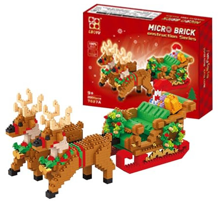 Mikro-Cartoon-Bausteine-Set Rentierschlitten Weihnachtsbauspielzeug DIY-Bausteine ​​ca. 2000 Stück pro Stück Geschenk für Erwachsene Teenager Kinder im Alter von 7-14+ Einzigartiges Wohnaccessoire