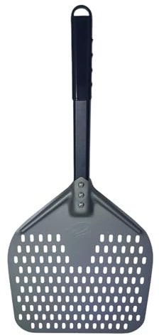 PIZZERELLA® Premium Pizzaschieber mit Gratis Pizzaschneider - 30 x 35,5 x 66 cm Perforierte Schaufel aus Harteloxiertem Aluminium -Rechteckige Profi-Schaufel mit Verlängertem Silikongriff