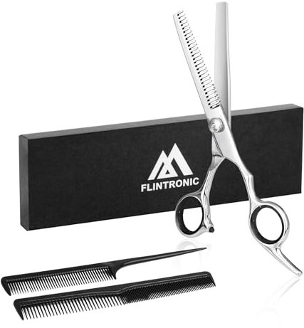 Flintronic 3PCS Tijeras Peluquería Profesional, 6.8'' Kit Tijeras Entresacar, Tijeras de Peluquero de Acero Inoxidable para Cortar el Pelo para Mujeres, Hombres y Niños, para Salón, Hogar, Mascota