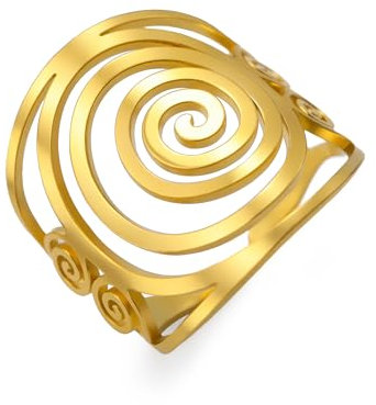 LIKGREAT Spiralförmiger offener Ring für Frauen und Männer Edelstahl Ringe mit einstellbarer Größe Schutz Amulett-Schmuck für Familie Geburtstag (Gold, Anpassbar)