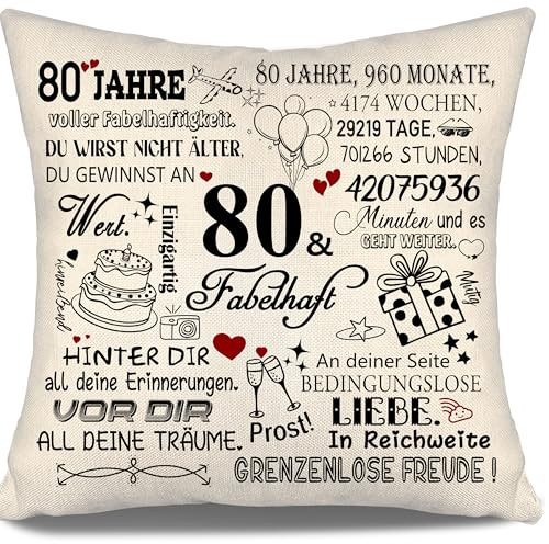 80 Jahre Voller Fabelhaftigkeit Kissenbezug für Geburtstag 80 Jahre alt Frauen Männer Schwester Freunde Mama Papa Tante Oma Opa Ehefrau 80. Geburtstag Geschenk 10-100 Geburtstag Kissenbezüge (80)