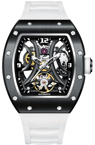 Paras Crown Uhren Herren Automatikuhr mit Automatikwerk – Uhr für Herren, Silikonarmband, 5ATM wasserdicht & Leuchtzeiger Armband Uhr