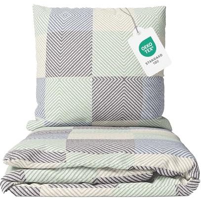 Class Home Collection Bettwäsche 135x200 cm - 2-teiliges Renforce Bettwäsche-Set aus Baumwolle mit Reißverschluss, Quadro Design in Grün, für Einzel- und Doppelbetten