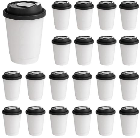 Juqoyue Vasos de Café Desechables de Doble Capa con Tapa, Vasos de Papel Aislantes para Bebidas Calientes, Llevar y Catering
