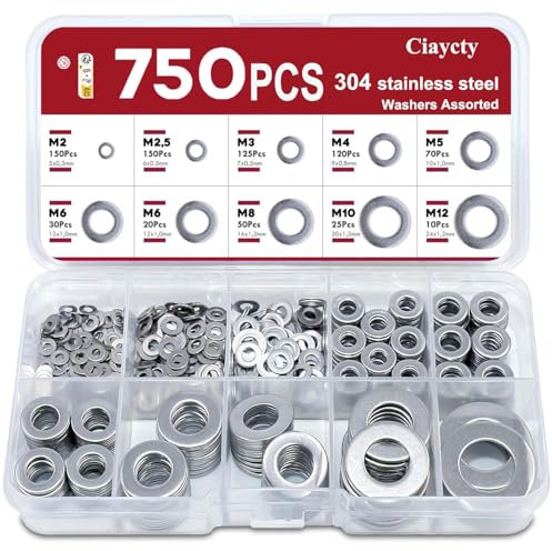 750 Pezzi Rondelle, Ciaycty Rondelle Acciaio, 9 Misure Rondelle Alzaporta Acciaio inox 304, Rondella Metallo M2M2.5M3M4M5M6M8M10M12, Rondella Tappo Olio Motore per per Progetti Meccanici e Fai da T