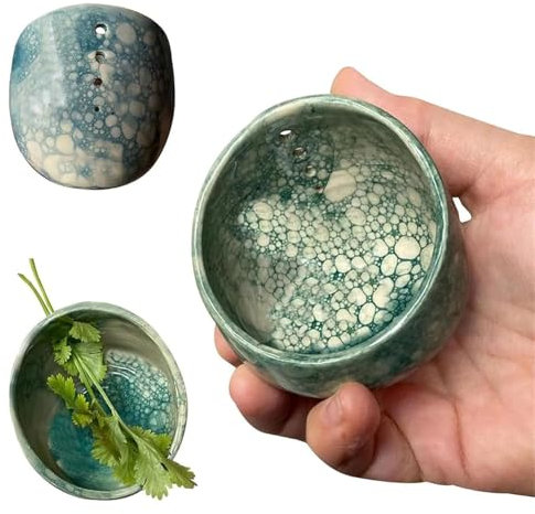 Pottery Herb Stripper Bowl, 2025 New Herb Stripper Bowl Ceramic Pottery, Handmade Different Round Hole Sizes, Kitchen Leaf Stripping Tools, Suitable for Peeling Off The Leafy Assembly ﻿ ﻿ ﻿ (B)