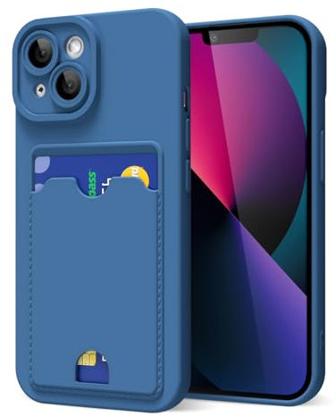 oakxco for iPhone 13 Mini Case with Card Holder, Cute Silicone Wallet Phone Case with Credit Card Slot, Soft Rubber Thin Slim Purse for Women Men with Shockproof Camera Cover Protection, Navy Blue