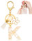 Porte-clés pour Fille Lettre, Porte-clés pour Femme avec Lettre Initiale, Alphabet Pendentif Initiale en Résine, Keyring avec Pendentif Amour et Pampille, Cadeau pour Femme Beige-K