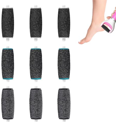9 Pcs Pedi Replacement Rollers for Scholl, Refills for Scholl Velvet Smooth, 3 Coarse Levels Include Extra Rough Medium for Cracked Dry Hard Skin Removal, Compatible with Most Electric Foot File Tools