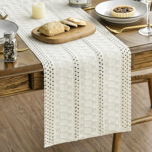 Artoid Mode Bauernhaus Baumwollflachs Makramee Beige Tischläufer 30x143 cm, Küche Tisch Geburtstag Dekoration Drinnen Urlaub Party Dekor