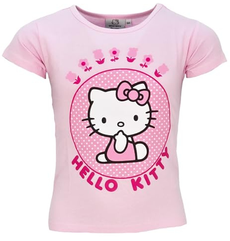 Hello Kitty Mädchen-T-Shirt (Gr. 98–128) – Kurzarm, 100% Baumwolle – Rosa Shirt mit süßem Hello Kitty-Print