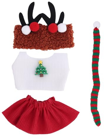 Weihnachts-Puppenkleider, Winter-Oberteil Rock & Gestrickter Schal für 17cm/15cm Puppe Festliche Outfits Set Süße Weihnachts-Kostüm Zubehör (mit Hut)