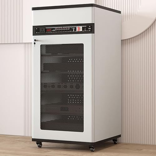 Audio-Video-Medienschrank Mit Höhenverstellbarem Regal Und Rollen, Mobiles Audio-Rack-Schrank, Stereo-Komponenten-Rack/Schrank, Hifi-Audioschrank Für Heimkino/ Schlafzimmer/ Büro(White,52*55*108cm)