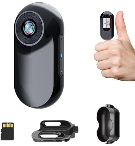 HOFAOUG 1080P Mini Body Camera, Mini Action Cam with Built in 32GB Memory Card, Thumb Sized The Compact Cameras for Work, Travel, Cycling and Pets Cat Camera Collar(Black)