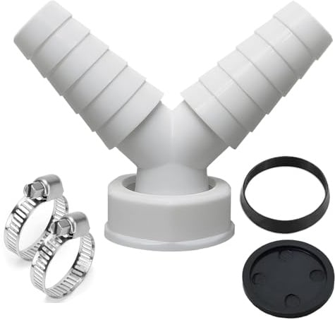 Washing Machine Drain Adapter, 19-24 mm Dual Outlet Y Shape Drain Pipe Connector, with 2Pcs Hose Clamp, for Washing Machine, Dishwasher